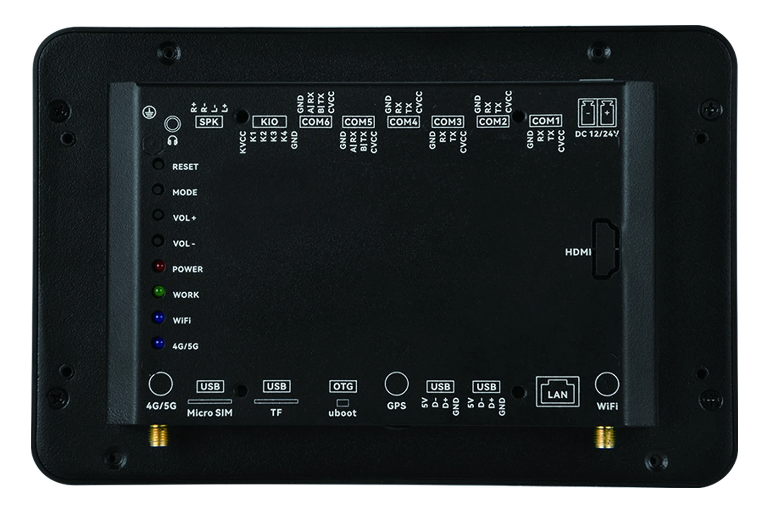 KEL-7S 7-inch industrial all-in-one PC — rear view showing I/O ports